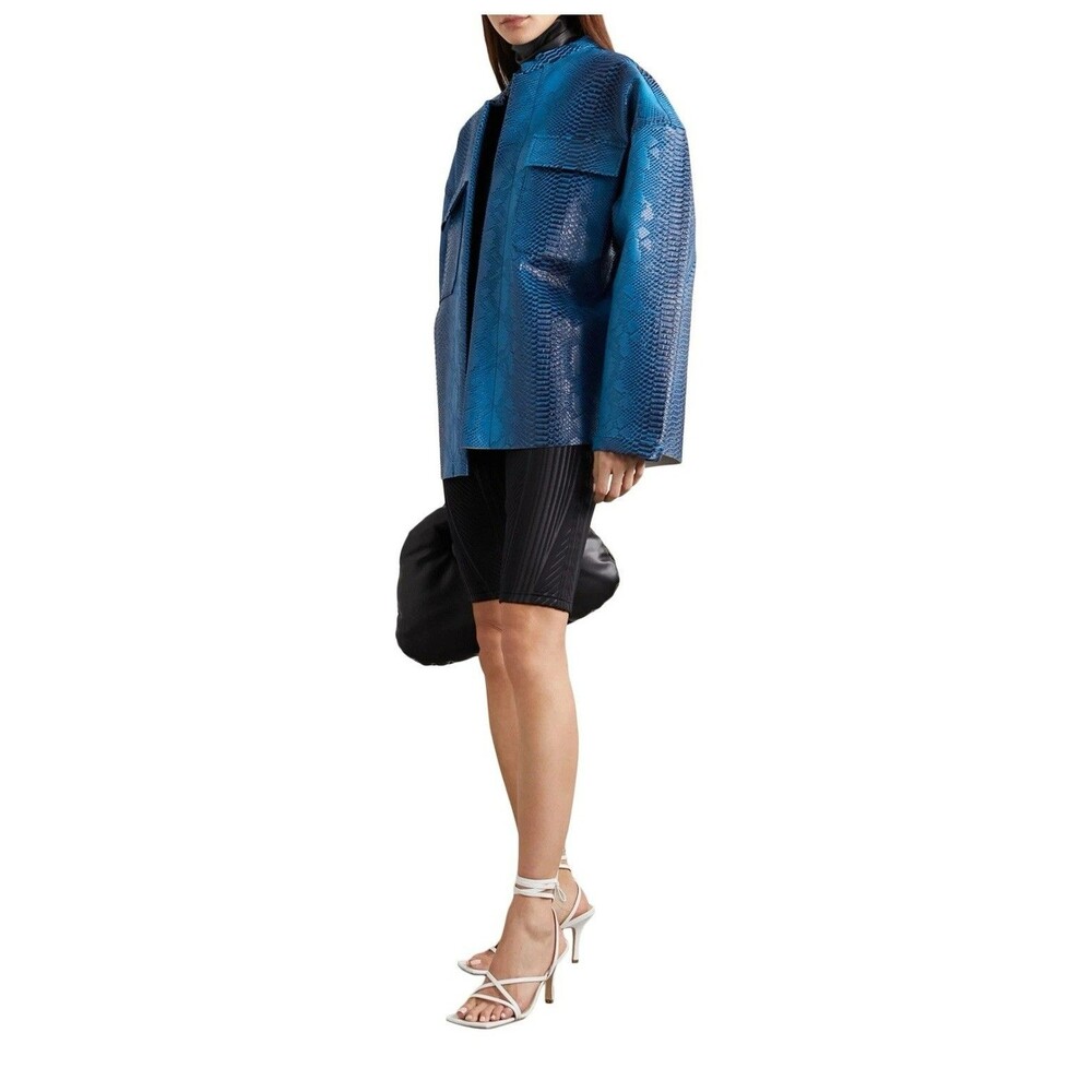 MAISIE WILEN Oversized Jacket One Size Snakeskin Pattern Blue Made in USA NWT